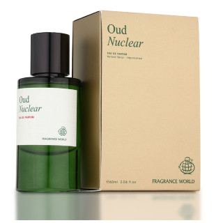 Fragrance World Oud Nuclear EDP 60 ml — товар и упаковка; очень крупный план; информационная графика товара