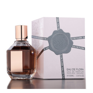Fragrance World EAU de Flora Mark Victor EDP 100 ml — товар и упаковка; очень крупный план; на белом фоне