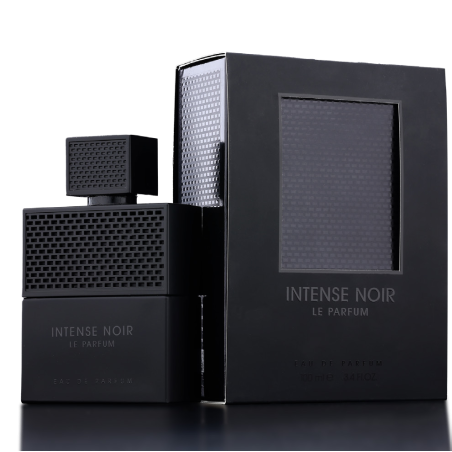 Fragrance World Intense Noir Le Parfum EDP 100 ml — изображение товара; крупный план; на тёмном фоне