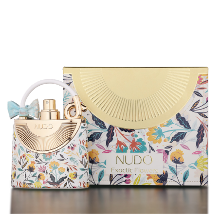 Fragrance World Nudo Exotic Flowers EDP 80 ml — toote vaade; väga lähivõte; heledal taustal