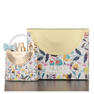 Fragrance World Nudo Exotic Flowers EDP 80 ml — toote vaade; väga lähivõte; heledal taustal