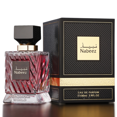 Fragrance World Nabeez EDP 100 ml — produkt a balení; detail; na tmavém pozadí
