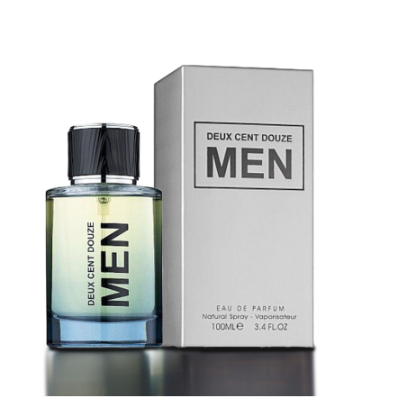 Fragrance World Deux Cent Douze MEN EDP 100 ml — товар и упаковка; очень крупный план; на светлом фоне