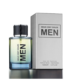Fragrance World Deux Cent Douze MEN EDP 100 ml — товар и упаковка; очень крупный план; на светлом фоне