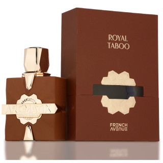 Fragrance World Aromatix Royal Taboo EDP 100 ml — productverpakking; zeer nabije close-up; op een witte achtergrond