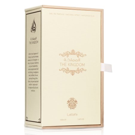 Lattafa Perfume The Kingdom Woman EDP 100 ml — изображение товара; крупный план; на белом фоне; самый широкий кадр