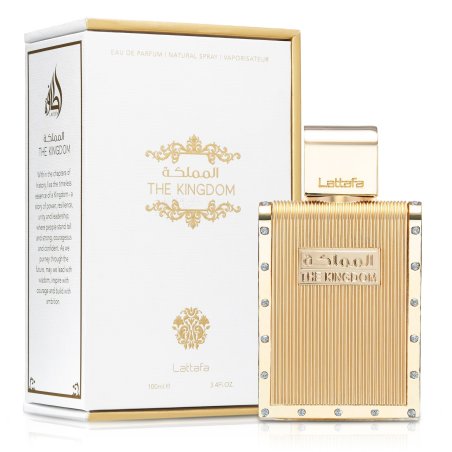 Lattafa Perfume The Kingdom Man EDP 100 ml — упаковка товара; крупный план; на белом фоне