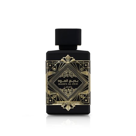 Lattafa Perfume Bade'e Al Oud Oud for Glory EDP 100 ml — toote vaade; täiskompositsioon; valgel taustal; kõige laiem kadreering