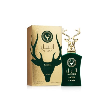 Lattafa Perfume Safeer Al Noble EDP 100 ml — упаковка товара; полная композиция; на белом фоне; самый близкий кадр