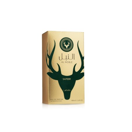 Lattafa Perfume Safeer Al Noble EDP 100 ml — упаковка товара; полная композиция; на белом фоне; самый широкий кадр