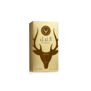 Lattafa Perfume Wazeer Al Noble EDP 100 ml — produkto pakuotė; visa kompozicija; baltame fone; plačiausias kadras