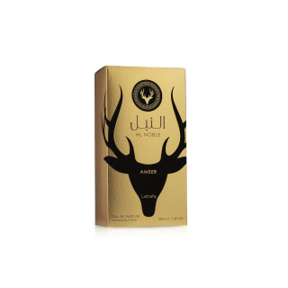 Lattafa Perfume Ameer Al Noble EDP 100 ml — toote pakend; täiskompositsioon; valgel taustal; kõige laiem kadreering