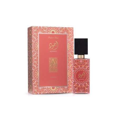 Lattafa Perfume Ajwad Pink To Pink EDP 60 ml — produkto vaizdas; visa kompozicija; baltame fone; artimiausias kadras