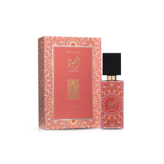 Lattafa Perfume Ajwad Pink To Pink EDP 60 ml — produkto vaizdas; visa kompozicija; baltame fone; artimiausias kadras