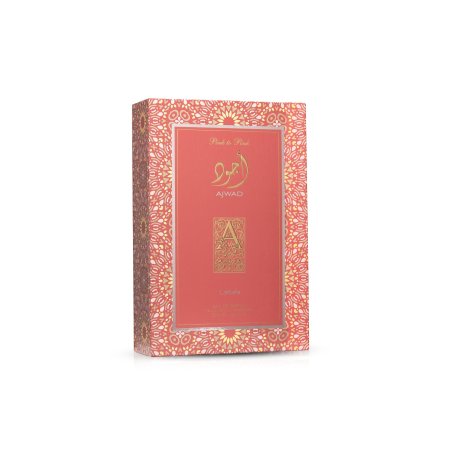 Lattafa Perfume Ajwad Pink To Pink EDP 60 ml — produkto vaizdas; visa kompozicija; baltame fone; plačiausias kadras
