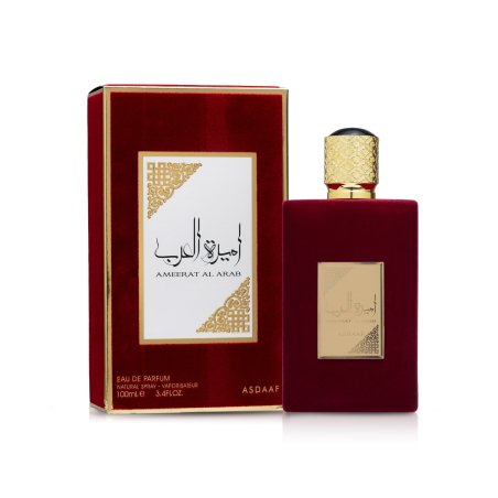 Lattafa Perfume AMEERAT AL ARAB EDP 100 ml — toote pakend; lähivaade; valgel taustal