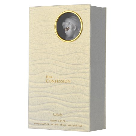 Lattafa Perfume Her Confession EDP 100 ml — Produktansicht; Nahaufnahme; auf weißem Hintergrund; weitester Bildausschnitt