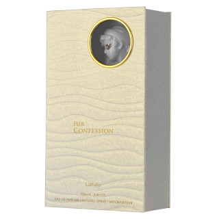 Lattafa Perfume Her Confession EDP 100 ml — Produktansicht; Nahaufnahme; auf weißem Hintergrund; weitester Bildausschnitt