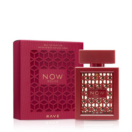 Lattafa Perfume Rave Now Rouge EDP 100 ml — упаковка товара; крупный план; на белом фоне; самый широкий кадр