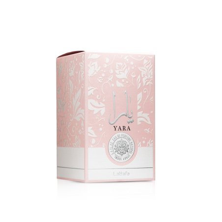 Lattafa Perfume Yara EDP 100 ml — упаковка товара; полная композиция; на белом фоне