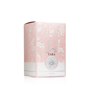 Lattafa Perfume Yara EDP 100 ml — упаковка товара; полная композиция; на белом фоне