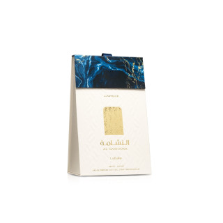 Lattafa Perfume Al Nashama Caprice EDP 100 ml — упаковка товара; широкая композиция; на белом фоне