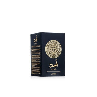 Lattafa Perfume ASAD EDP 100 ml — упаковка товара; полная композиция; на белом фоне; самый широкий кадр