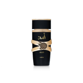 Lattafa Perfume ASAD EDP 100 ml — изображение товара; широкая композиция; на белом фоне