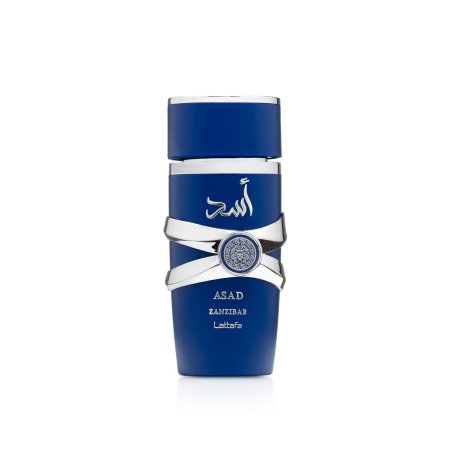 Lattafa Perfume Asad Zanzibar EDP 100 ml — изображение товара; полная композиция; на белом фоне
