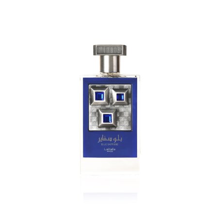 Lattafa Perfume Pride Blue Sapphire EDP 100 ml — изображение товара; широкая композиция; на белом фоне; самый близкий кадр