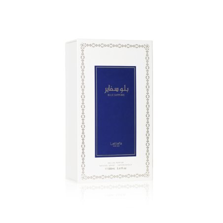 Lattafa Perfume Pride Blue Sapphire EDP 100 ml — изображение товара; широкая композиция; на белом фоне; самый широкий кадр