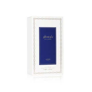 Lattafa Perfume Pride Blue Sapphire EDP 100 ml — изображение товара; широкая композиция; на белом фоне; самый широкий кадр