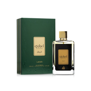 Lattafa Perfume EJAAZI EDP 100 ml — товар и упаковка; крупный план; на белом фоне