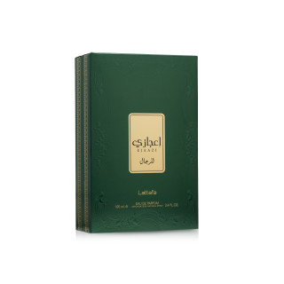 Lattafa Perfume EJAAZI EDP 100 ml — товар и упаковка; полная композиция; на белом фоне