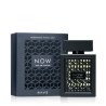 Lattafa Perfume Rave NOW EDP 100 ml — produkta iepakojums; tuvplāns; uz balta fona