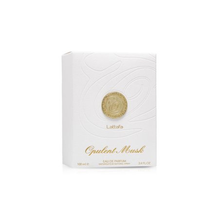 Lattafa Perfume Opulent Musk EDP 100 ml — produktemballage; bred komposition; på hvid baggrund
