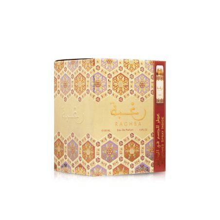 Lattafa Perfume Raghba EDP 100 ml — изображение товара; полная композиция; на белом фоне; близкий кадр