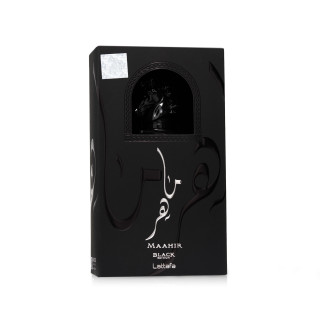 Lattafa Perfume MAAHIR Black EDP 100 ml — упаковка товара; полная композиция; на белом фоне