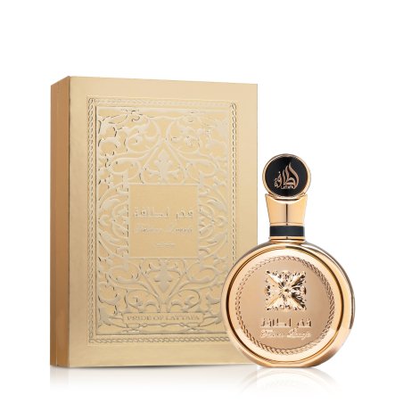 Lattafa Perfume Fakhar Extrait Gold EDP 100 ml — изображение товара; крупный план; на белом фоне; самый близкий кадр