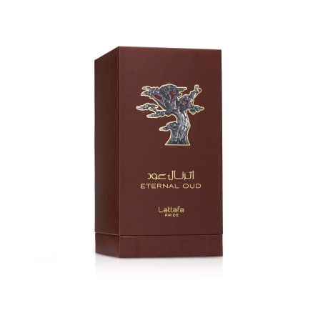 Lattafa Perfume Pride Eternal Oud EDP 100 ml — produkta iepakojums; pilna kompozīcija; uz balta fona