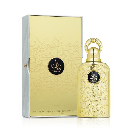 Lattafa Perfume Bayaan EDP 100 ml — product en verpakking; close-up; op een witte achtergrond; ruimste kadrering