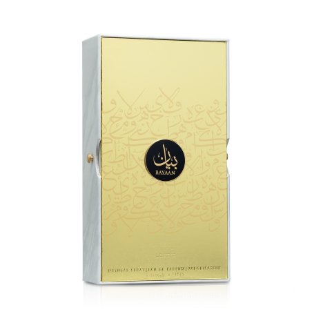 Lattafa Perfume Bayaan EDP 100 ml — productverpakking; volledige compositie; op een witte achtergrond