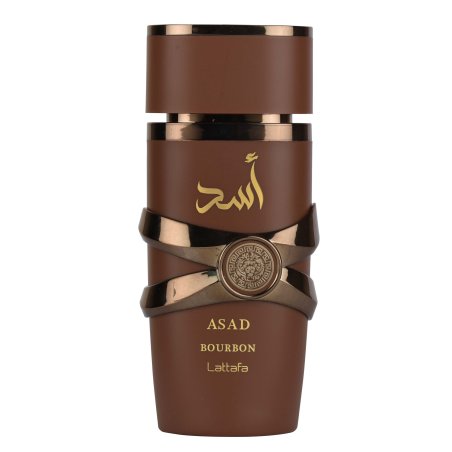 Lattafa Perfume Asad Bourbon EDP 100 ml — изображение товара; крупный план; на белом фоне