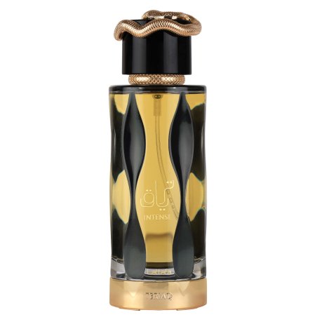 Lattafa Perfume Teriaq Intense EDP 100 ml — productweergave; close-up; op een witte achtergrond; ruimste kadrering