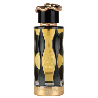 Lattafa Perfume Teriaq Intense EDP 100 ml — productweergave; close-up; op een witte achtergrond; ruimste kadrering