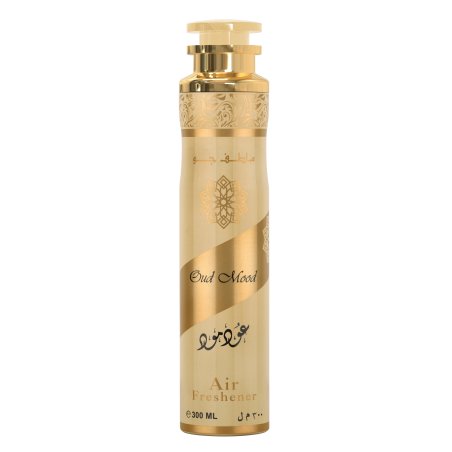 Lattafa Perfume Oud Mood 300 ml — productweergave; close-up; op een witte achtergrond; meest nabije kadrering
