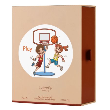 Lattafa Perfume Pride Play EDP 75 ml — упаковка товара; очень крупный план; на белом фоне