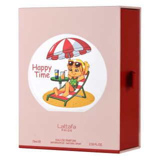 Lattafa Perfume Pride Happy Time EDP 75 ml — изображение товара; очень крупный план; на белом фоне; самый близкий кадр