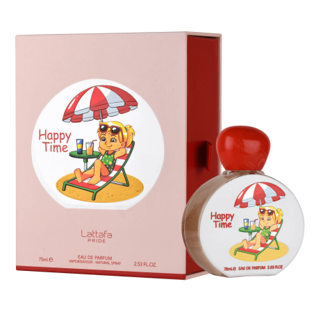 Lattafa Perfume Pride Happy Time EDP 75 ml — изображение товара; очень крупный план; на белом фоне; средний план