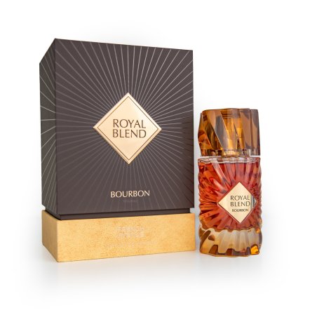 Fragrance World Royal Blend Bourbon EDP 100 ml — productverpakking; close-up; op een witte achtergrond